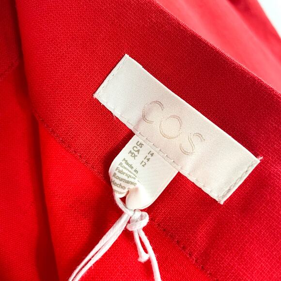 COS Cotton Linen Sheath Dress Red Mini Square Neck Sleeveless Pockets Sz 14 - Picture 7 of 10
